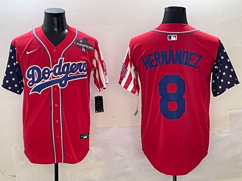 Men Los Angeles Dodgers 8 Hernandez Red a generation of national flags Joint name 2025 Nike MLB Jersey style 7